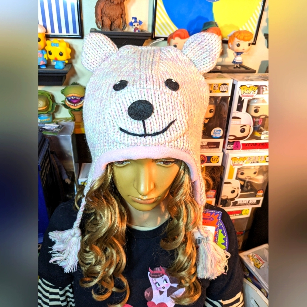 Kyber Pink and Cream Bear Hat Adult or Teen Size, Fleece lining, with tags